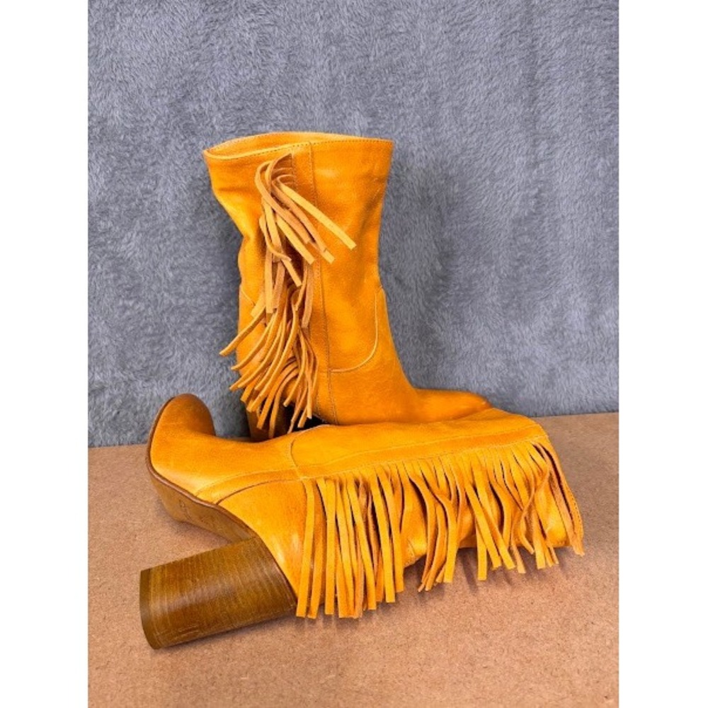 FREE PEOPLE Wild Rose Slouch Mustard Yellow leather Boots size 37 - Picture 4 of 9